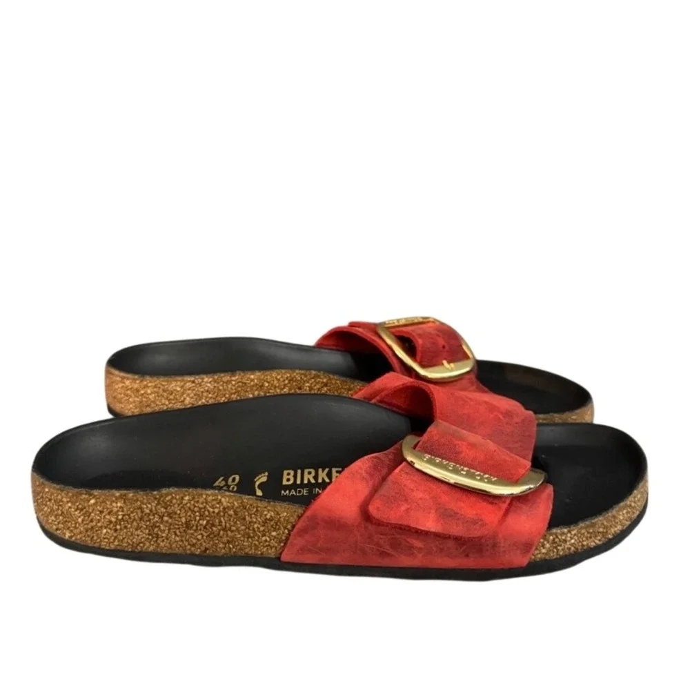 Birkenstock Madrid Big Buckle Fire Red Oiled Leather Sandals Womens 40 L9 M7